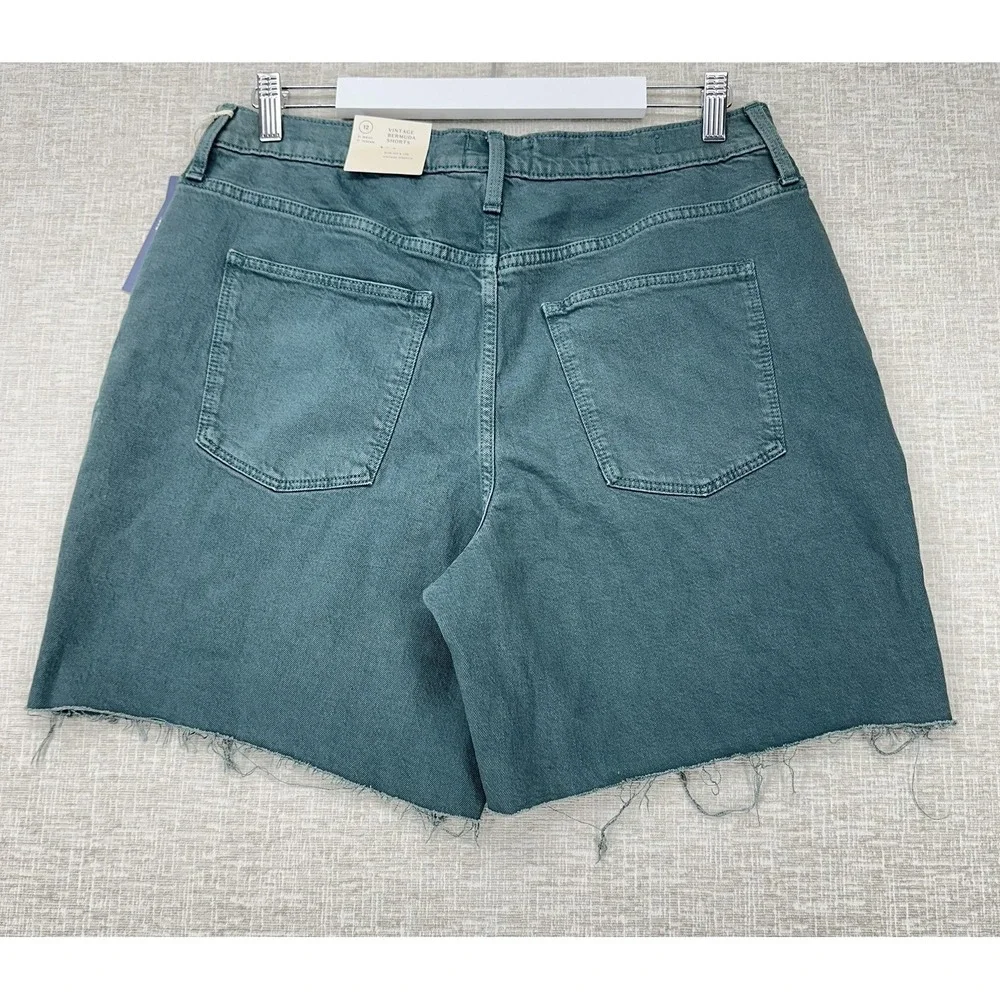 Universal Thread Shorts Womens 12 Teal Vintage Bermuda 7 Inseam‎ Raw Hem Stretch